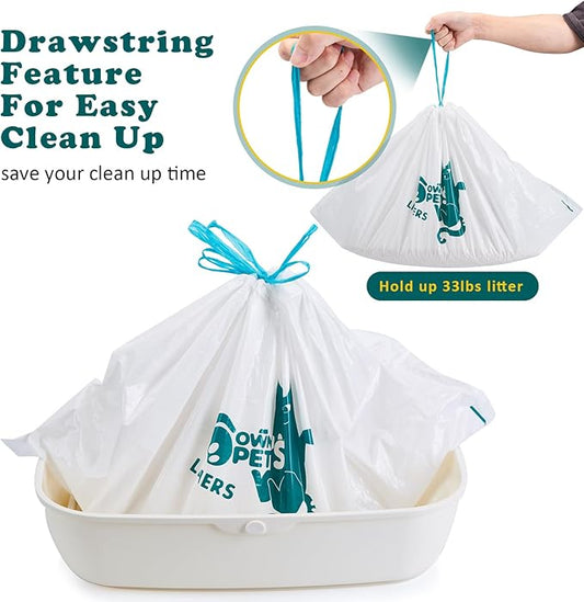 Ownpets Cat Litter Liners Large Extra Thick Cat Litter Bags Drawstring Liner Bags for Pet Cat Litter Box Tray, Unscented,10 Count 31"x 17"