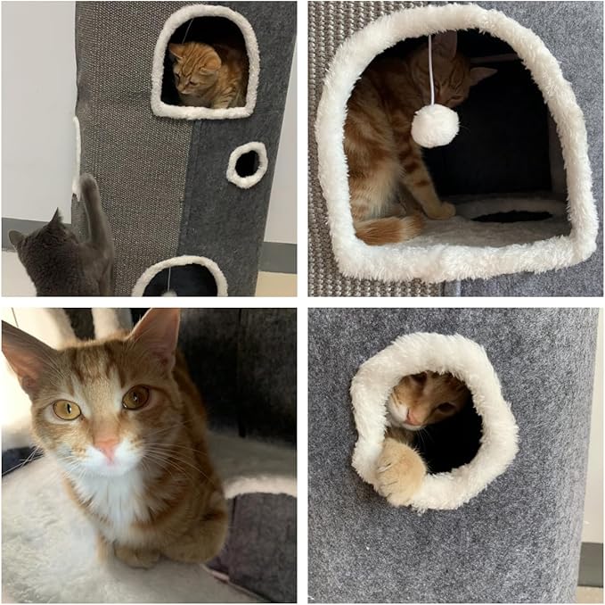Cat House - Large Cat Cave with Fluffy Ball Hanging and Scratch Pad, Foldable 16.9x15x13 inches