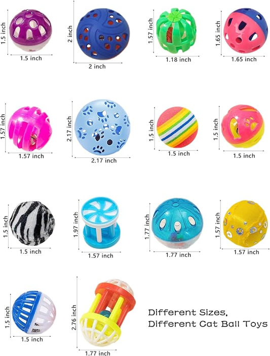 10-Pack Colorful Cat Toy Balls with Bells for Indoor Cats and Kittens (1.5'' - 2.3'', Cat Toys Mega Set)