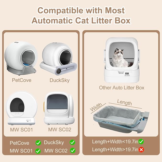 60 Count Automatic Cat Litter Box Bags Compatible with PetCova, DuckSky and MeoWant, Leak-proof Pet Waste Bags Liners with Drawstring Heavy Duty for Self Cleaning Cat Litter Box -19" x 18"