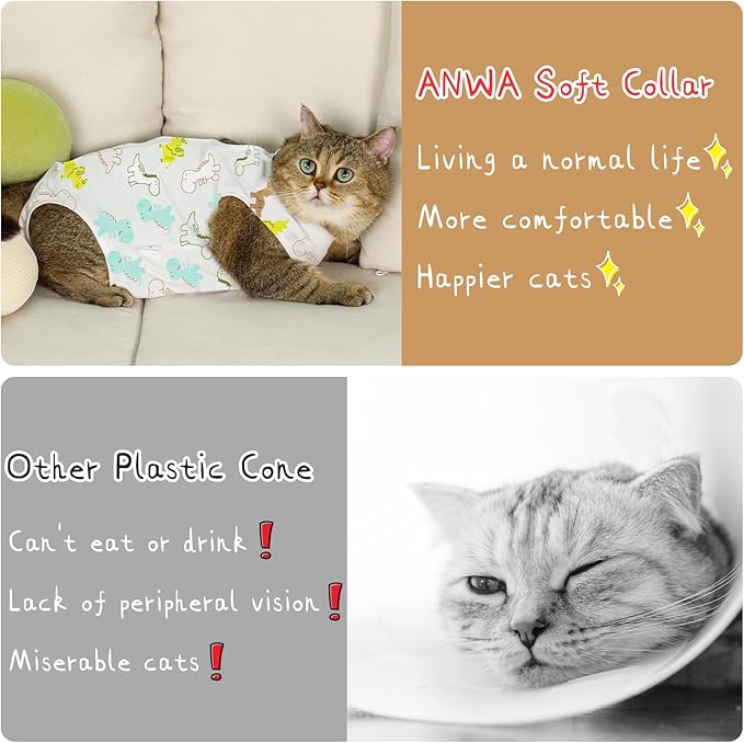 ANWA Cat Recovery Suit - Breathable Cat Onesie for Cats After Surgery Female, Kitten Surgery Recovery Suit Female Abdominal Wounds