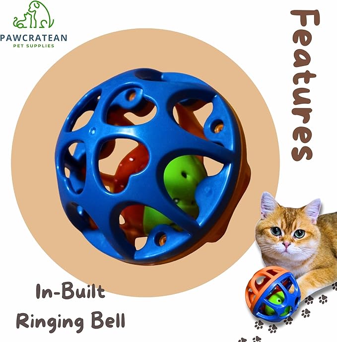 Large Cat Ball Toy with Bell Durable Self-Entertainment Colorful Indoor Exercise (Blue & Red)