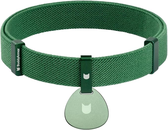 Safety Cat Collar and ID Tag Set, Elastic Quick Release Non Breakaway Collar, Personalized Aluminum Engraved Pet Name Tag, Lightweight for Kitten Small Large Cats (Alpine+Olive-M, Pocket)