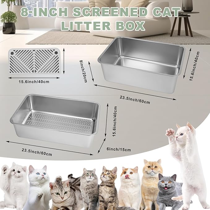 Litter Box – Extra Large 23.5" Odor-Resistant Double-Layer Sifting Design with Leak-Proof Liner, Easy-to-Clean & Durable, Includes Litter Scoop – for Kittens, Seniors & Multiple Cats