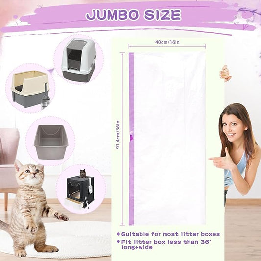 Cat Litter Box Liners Large, 30 Pack Jumbo Drawstring Cat Litter Bags, Extra Thick Litter Pan Liners Heavy Duty 36"x16"