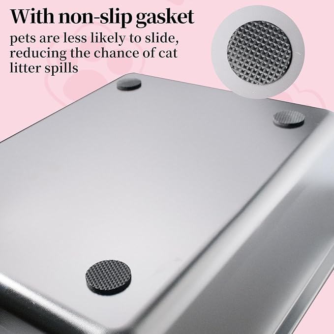 4 Pcs Large Stainless Steel Litter Box 17.7" X 13.8" X 5.9" Metal Cat Litter Box with 30 Pcs Non-Slip Gaskets Large Litter Pan for Cat Kitties No Smell Non Stick Pet Toilet Supplies
