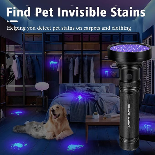 UV Flashlight Black Light, 100 LED 395 nm Blacklight, Pet Urine Detector for Dog/Cat Urine, Dry Stains, Bed Bug, Scorpion,Dry Pet Stains(Middle Switch)