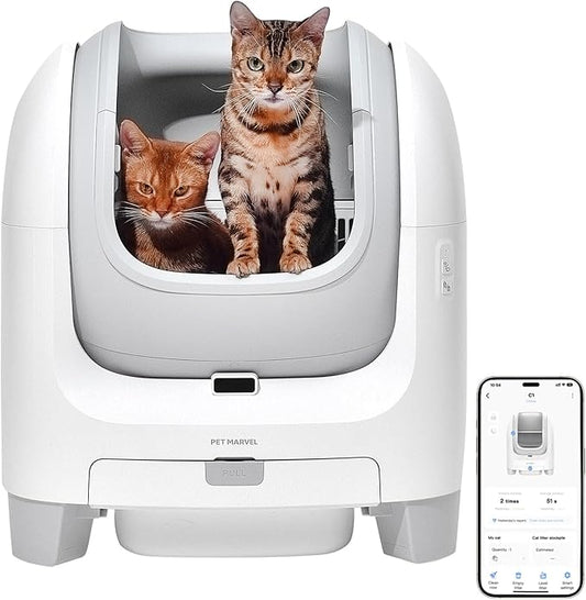 Automatic Litter Box C1: Self-Cleaning 70L Open-Top w/Health App, 4 Safety Sensors for Cats 3.3-22 lbs, Easy Clean & Waste Bags, Multi-Cat Household