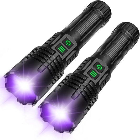 AdamStar UV&High Lumens Flashlight Rechargeable, 2-in-1 Powerful Blacklight LED Flashlight Tactical 6 Modes Super Bright Waterproof Zoomable Detector for Pet Urine Curing Resin Camping Emergencies