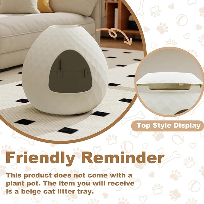 DRATO Cat Litter Box Enclosure Hidden Litter Box Furniture with Removable Planter Top Vented Easy to Clean Multi-Functional for Living Room Indoor, White