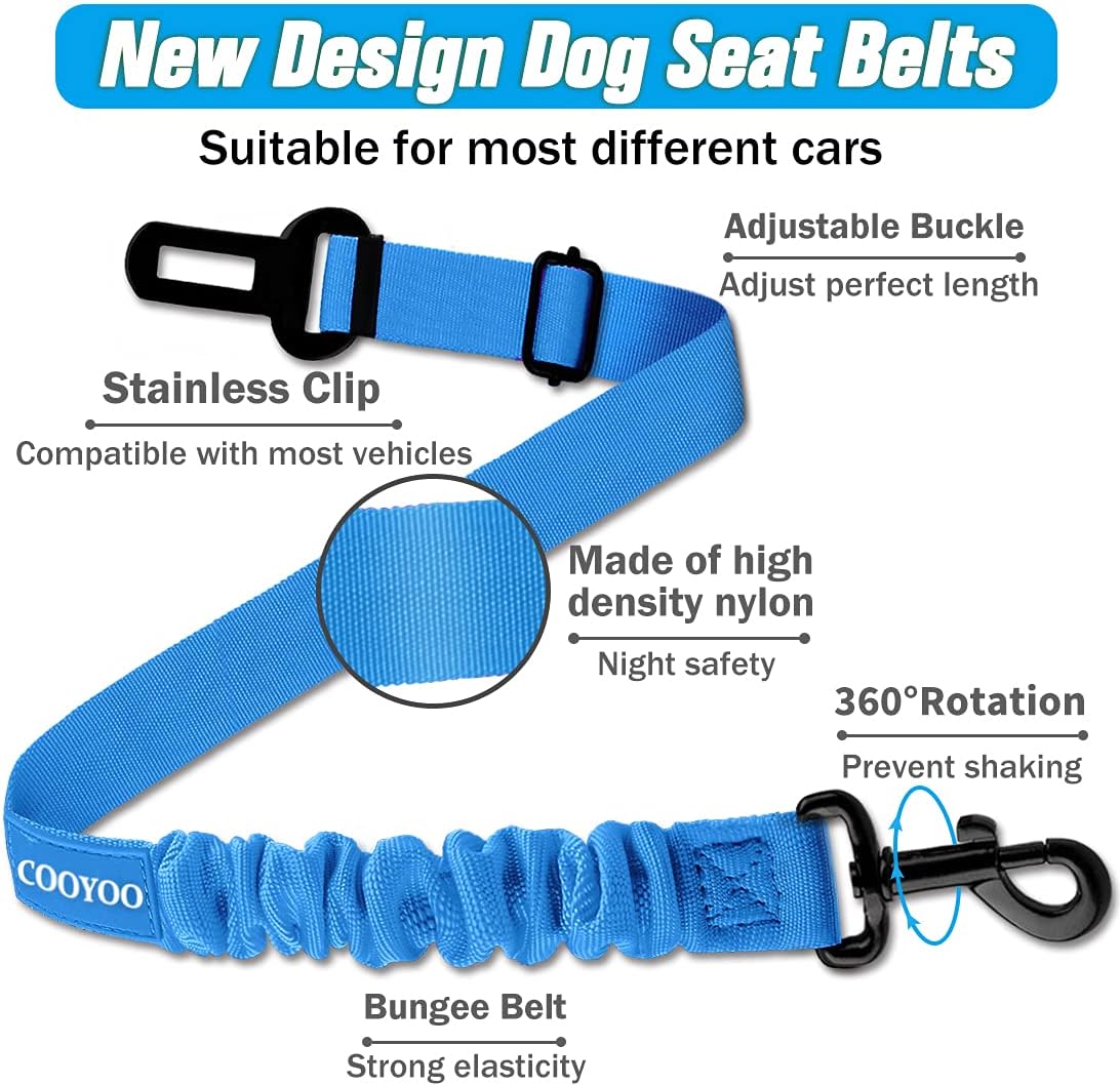 COOYOO Dog Seat Belt,3 Piece Set Retractable Dog Car Harness Adjustable Seat Belt for Vehicle Nylon Pet Safety Seat Belts Heavy Duty & Elastic