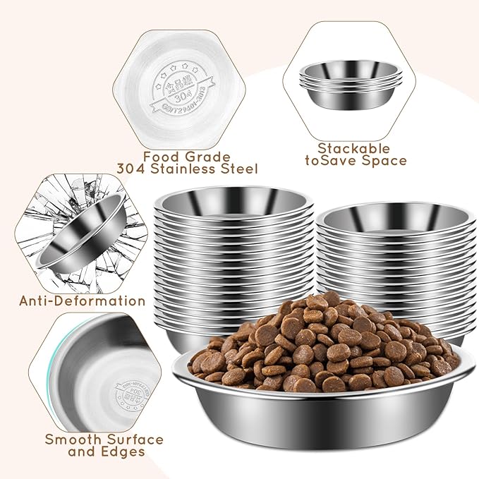 12Pcs Cat Bowls,Stainless Steel Cat Food Bowls,Metal Cat Dishes Whisker Fatigue Relief,Shallow Cat Food Dish for Indoor Kitten,Replacement Basic Cat Plates for Elevated Stand(5.5 Inch)