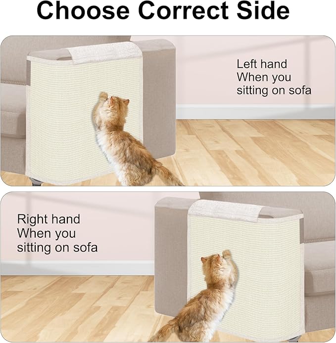 Cat Scratch Sofa Protector,23.6inch L*19.6inch W Cat Scratch Furniture Protector Pad, Couch Arm Sheild with Natural Sisal for Protecting Couch Sofa Chair Furniture(Beige/Left Handed)