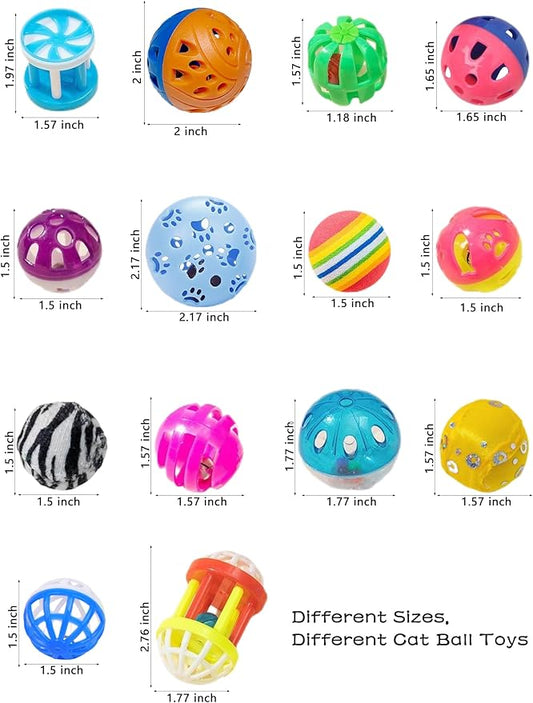 10-Pack Cat Toy Balls for Kittens and Adult Cats, Furry Fun (1.5'' - 2.1'', Cat Toys Value Pack)