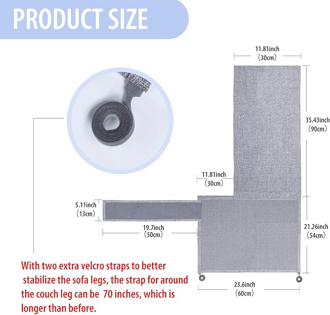 Cat Scratch Couch Protector with Natural Sisal for Protecting Couch Sofa Chair Furniture19.7’’H*23.6’’W(Smoke Gray,Left Hand)