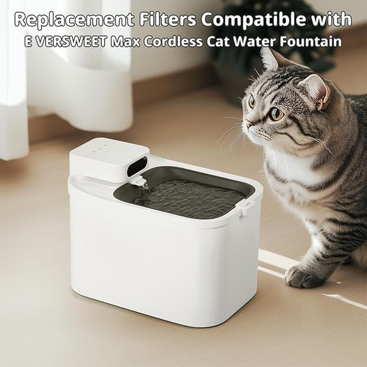 Filter Unit Rect For E VERSWEET MAX Cordless 105fl oz/3L Pet Cat Water Fountain Filter Replacement (Square-10 Filters+10 Sponges)