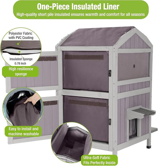GUTINNEEN Insulated Outdoor Cat House for Winter Feral Cat Shelter Weatherproof 2-Story