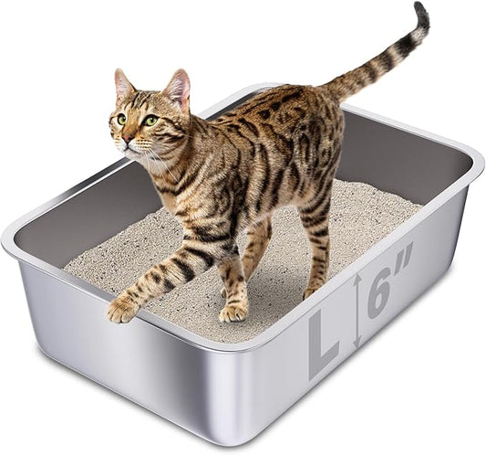 Stainless Steel Cat Litter Box, 20"x14"x6"(Height) Large Metal Litter Box, Easy to Clean, Non Stick No Smell Litterbox for Adult Cats/Kitty