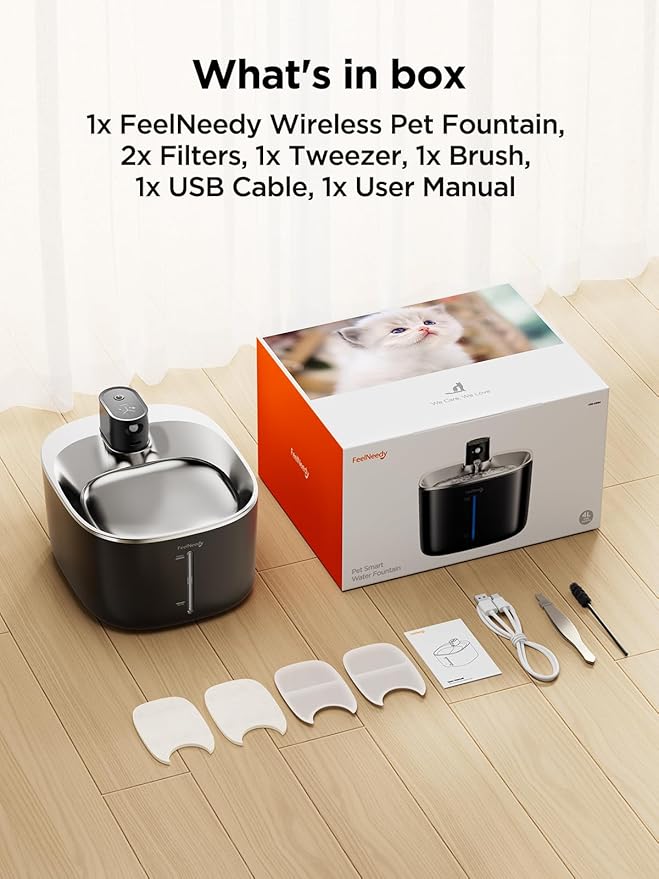 Wireless Cat Water Fountain Battery Operated, 4L/135 fl oz Pet Water Fountain for Cats and Dogs with Motion Sensor, Ultra Quiet Cat Drinking Fountain with 2 Filters (Black YPD-C004P)