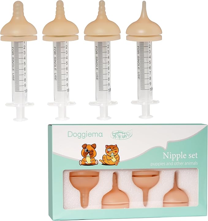 Silicone Feeding Nipple and Syringes for All Breed of Puppies and Other Animals Dongdong pet (4 Size Nipple+6 Syringes)