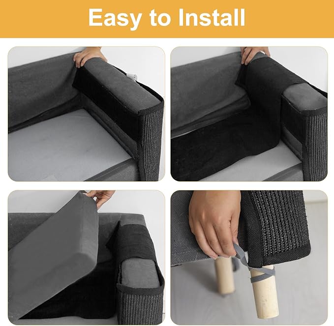 Cat Scratch Couch Protector,Cat Scratch Sofa Armest Cover with Sisal Mat and a Toy for Small Animals Indoor use 23.6’’L*19.7’’W (Black/Left Hand)