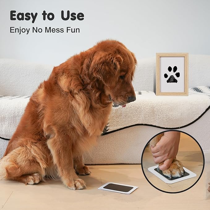 Inkless Paw Print Kit for Dogs,Cats & Babies – Clean Touch Dog Nose & Baby Handprint Kit, Mess-Free Ink Pad with 4 Pads & 2 Wooden Frames – Keepsake Gifts for Pet Owners & New Moms