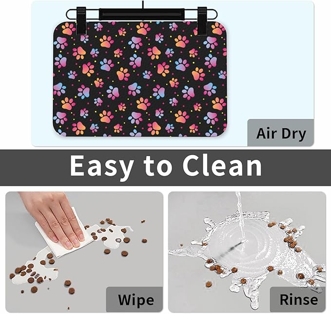 Animal Paws Dog Food Mat Absorbent Bowl Mats No Stains Quick Dry Waterproof Pet Cat Placemats for Food and Water, 30x45cm