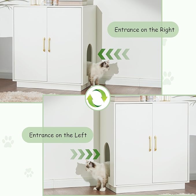 Litter Box Enclosure, 30.9'' High Large Litter Box Furniture, Modern Cat Litter Box Enclosure with Hidden Storage, Side Table, End Table, White GCLB003WT