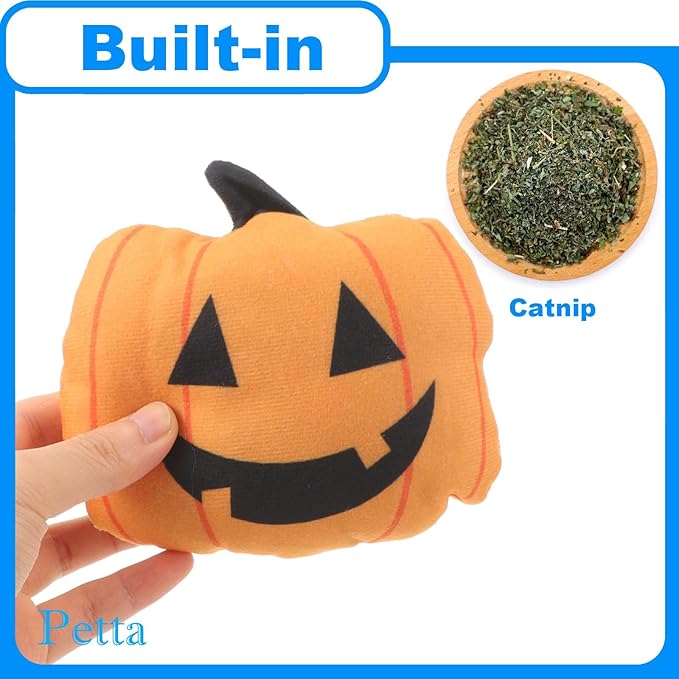 Halloween Cat Toys, Pumpkin Ghost Skeleton Catnip Toys for Cats Dogs Indoor, 3Pcs