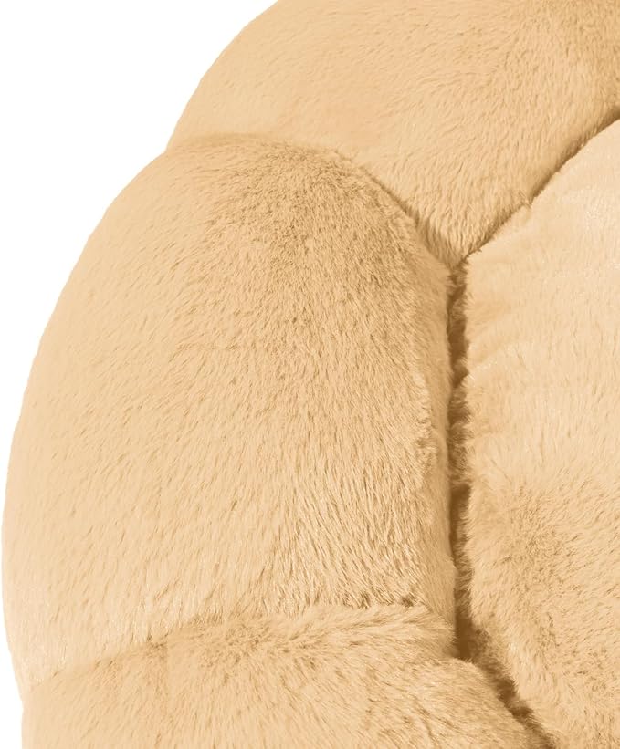 Sherry Kline Pets “Daisy Round” Donut Shape Calming Bed for Dogs and Cats, from Soft Faux Fur, Available in 4 Sizes, Machine Washable