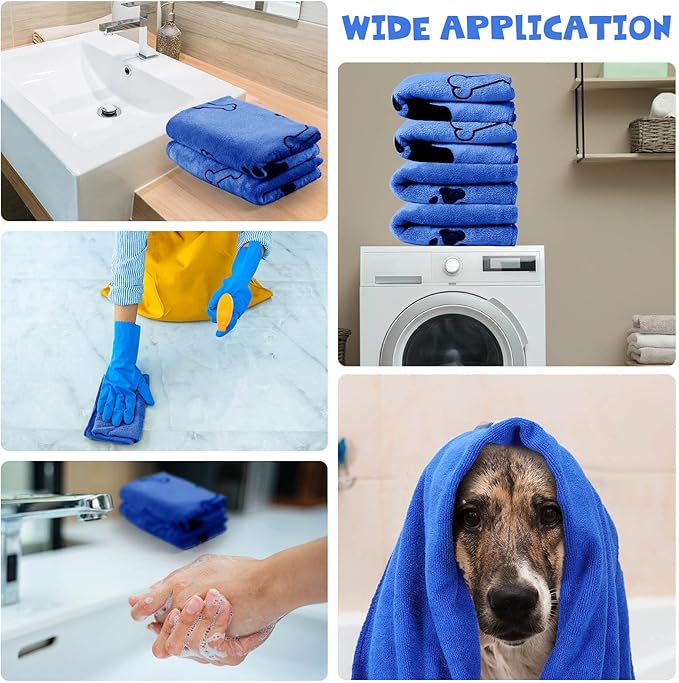 Chumia 4 Pcs Dog Towels for Drying Dog Puppy Bulk Microfiber Absorbent Paw Towel Pet Bathing Supplies Quick Drying for Medium Cats Pets Shower(24 x 40 Inch,Dark Blue)