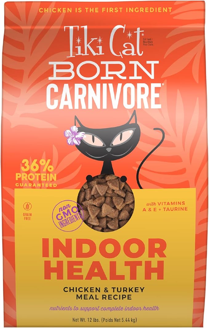 Tiki Cat Born Carnivore Indoor Health Dry Cat Food, Chicken & Turkey Meal, 12 lbs. Bag