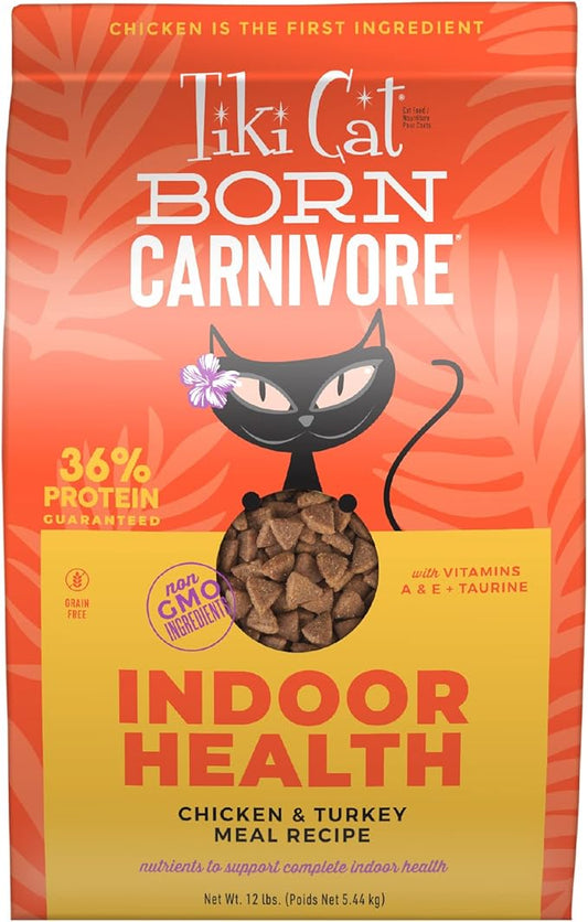 Tiki Cat Born Carnivore Indoor Health Dry Cat Food, Chicken & Turkey Meal, 12 lbs. Bag
