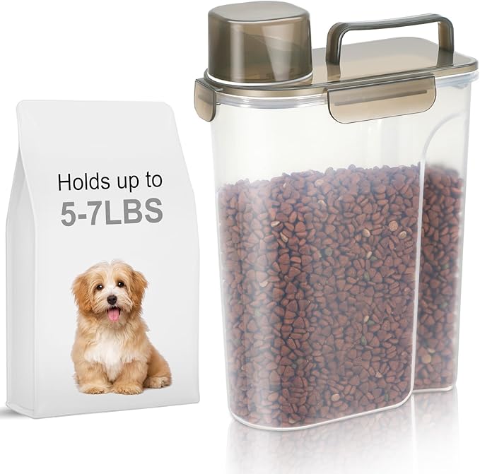 Large Spout Pet Food Storage Container, 10LBS Meter Dispenser with Handle,Measuring Cup, Double Sealing Tape and 4 Safety Snaps to Seal Dog Food and Cat Food