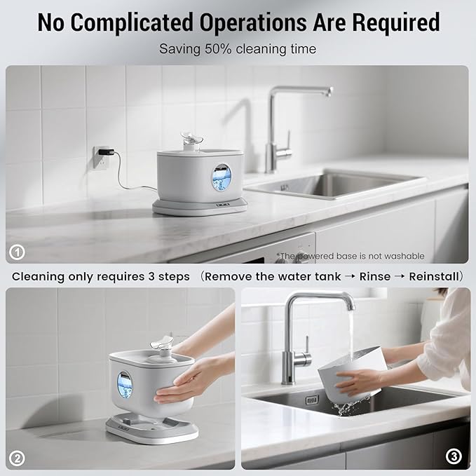 Cordless Cat Water Fountain, 2.6L/88oz Water Fountains for Cats Indoor, Wireless Pump Auto Shut-Off Radar Sensor Automatic Water Dispenser Battery Operated Pet Drinking + 2 * 7-Layer Large Filters