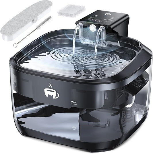 Wireless Cat Water Fountain, 108oz/3.2L Cat Water Fountain Battery Operated with 3 Modes, 5000mAh Battery, Ultra Quiet Motion Sensor Pet for Cats, Bright Black