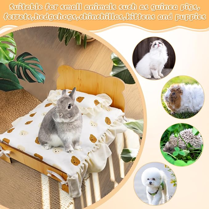 Elevated Cat Bed for Indoor Cats: Natural Wooden Cat Hammock Bed with Raised Legs Washable Mattress Pillow for Small Dogs Rabbit Bunny and Small Animals Holding 40 Lbs