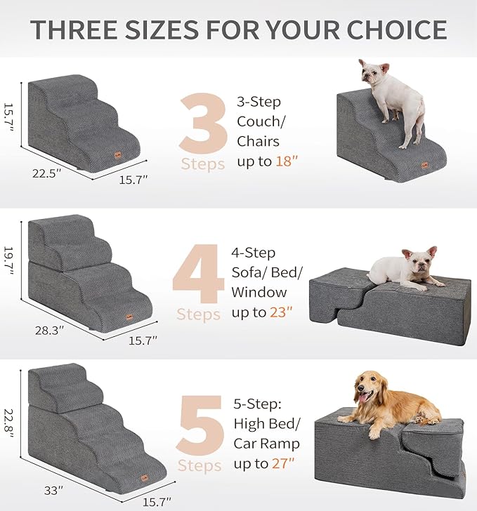 Made4Pets Dog Stairs Ramp for Bed, 4-Step Dog Steps for High Bed Couch Sofa Climbing, 35D Foam Pet Steps for Small Dogs and Cats, Non-Slip Bottom Pet Stairs, Grey
