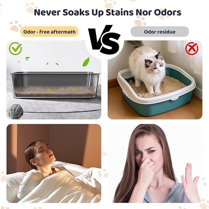 Stainless Steel Cat Litter Box - Kitty Litter Boxes-Metal High Sided Cat Pan, Indoor Litter Tray, No Smell, Easy to Clean, Pet Toilet Supplies for Kitten, Kitty, Rabbit