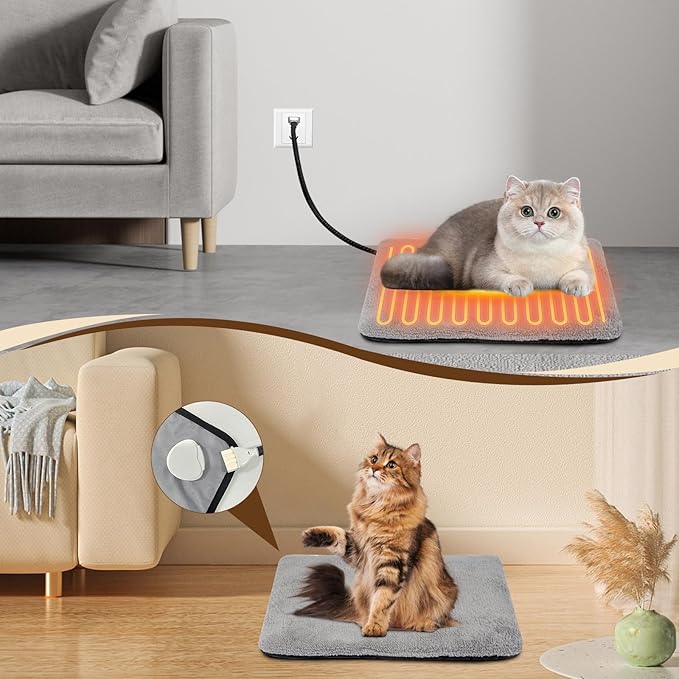 Heated Cat House, Cat Shelter Indoor, Weatherproof Waterproof Plastic Stackable Cat House for Winter with Heating Mat(Gray)