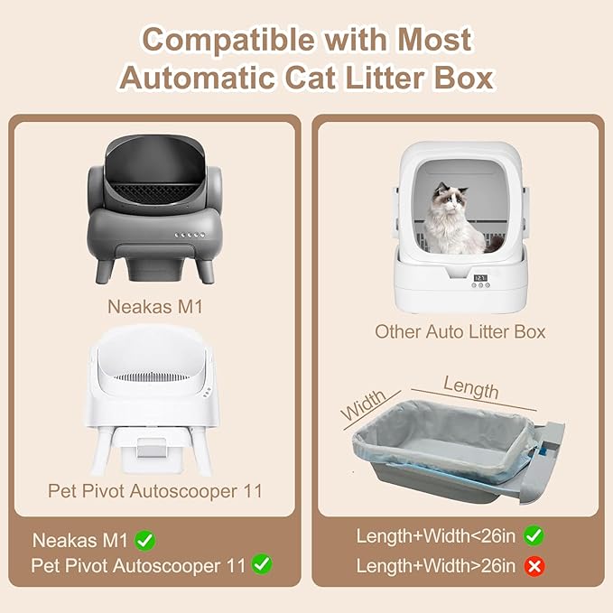 60 Count Cat Litter Replaced Waste Bags Liners for NeakasaM1 Petpivot Autoscooper 11 and Similar Open-Top Self-Cleaning Cat Litter Box, Disposable Pet Wast Bags with Drawstring Heavy Duty Leak-proof