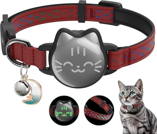 typecase Waterproof Airtag Cat Collar, Breakaway, Reflective Fish Pattern, Lightweight, Hidden Airtag Holder, GPS Tracker - Cats, Kittens (9-13")