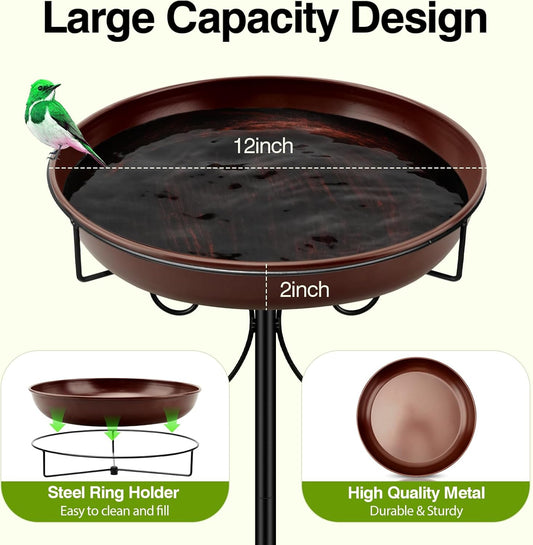 Daoeny Heavy Duty Bird Baths for Outdoors, 35In Outdoor Freestanding Birdbaths & Birdfeeder, Bird Bath Feeder Bowl with Metal Stake Garden Patio Yard Lawn Decor, Upgraded 5-Pronged Base (Brown)
