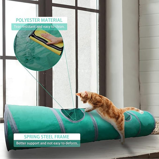 Petest Cat Tunnel for Indoor Cat Collapsible Cat Play Tube with Play Ball and Fringe, Interactive Pet Crinkle Tunnel for Kittens, Length 47 inch, Diameter 9.7 inch