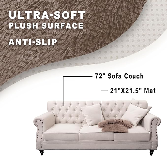 Calming Dogs/Cats Bed Mats, Dog Pad Washable Removable Couch Cover, Plush Long Fur Mat for Pets, Waterproof Lining, Perfect for Small, Medium and Large Dogs and Cats (Desert Brown, 21"x21")