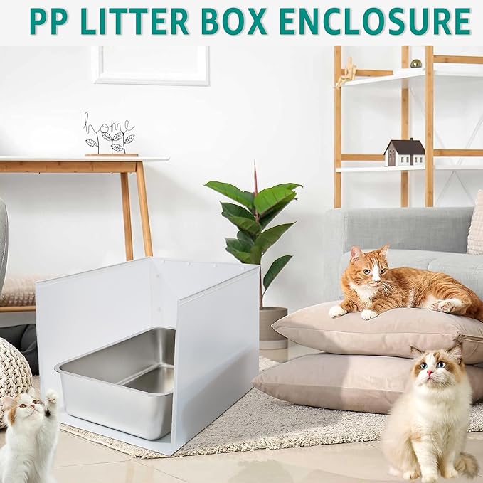 Stainless Steel Litter Box 2 Pack, 17.5"x13.6"x13" Standard Metal Cat Box with 15.7In High Sided Pee Shield, Non Stick No Smell Tall Kitten/Kitty Litter Box with Splash Guard