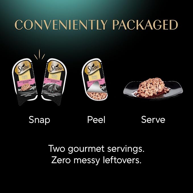 Sheba Perfect Portions Wet Cat Food Cuts in Gravy Variety Pack, with Sustainable Salmon, with Sustainable Tuna, and Delicate Whitefish & Tuna Entree, 2.6 oz. Twin-Pack Trays (24 Count, 48 Servings)