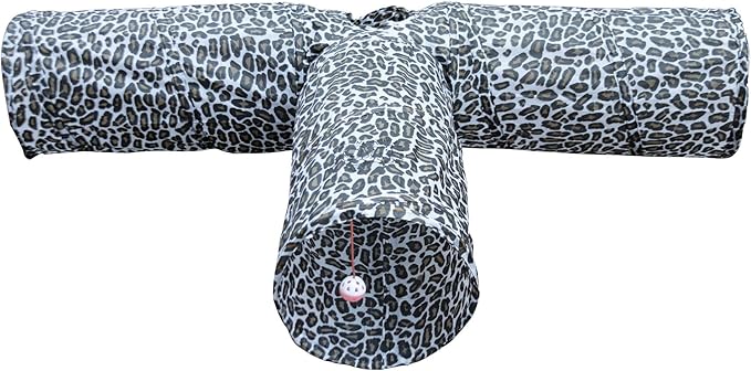 3 Way Cat Tunnel. Extra Large 12 Inch Diameter and Extra Long. A Big Collapsible Play Toy. Wide Pet Tunnel Tube for Rabbits, Kittens, Large Cats, and Dogs (Animal Print)