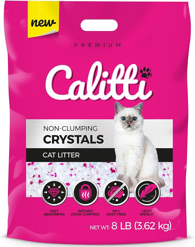 Crystals Premium Cat Litter Non-Clumping - Maximum Odor Control, 99.9% Dust Free, Soft on Paws, Unscented 8 lb (1 x 8 lb Pack)