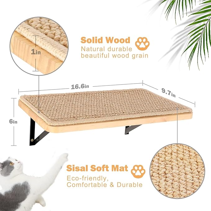 Wall Mounted 2 Pack Cat Shelf with 2 Pieces Four Steps Climber Stairs - Modern Cat Wall Furniture for Climbing, Lounging, and Playing - Perfect Hammock for Indoor Cats or Kitty
